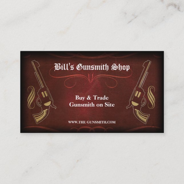 Revolver Gun & Red Leather Business Card (Front)