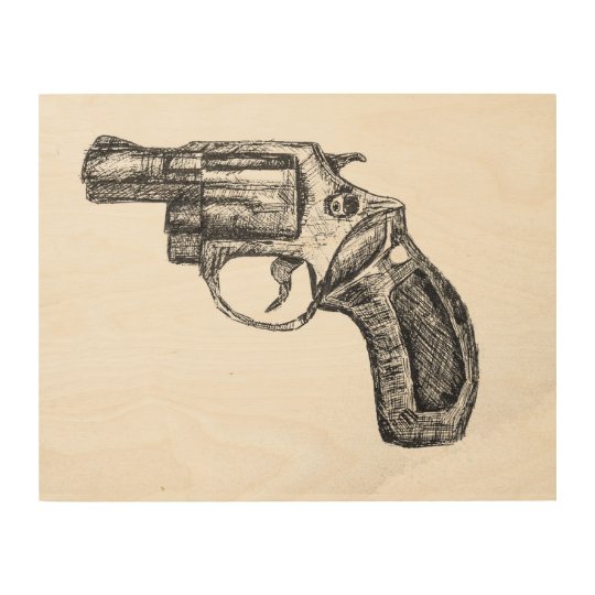 Revolver sketch wood wall art
