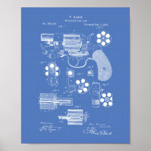 Revolving Fire Arm 1881 Patent Art - Blueprint Poster