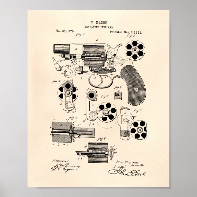 Revolving Fire Arm 1881 Patent Art - Old Peper Poster (Front)
