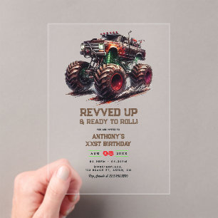 Revved Up & Ready to Roll! Monster Truck Birthday  Acrylic Invitations