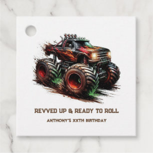 “Revved Up & Ready to Roll” Monster Truck Birthday Favour Tags