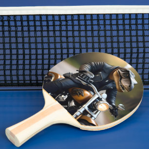 Revved Up Rex: T-Rex in Leathers on a Motorbike, Ping Pong Paddle