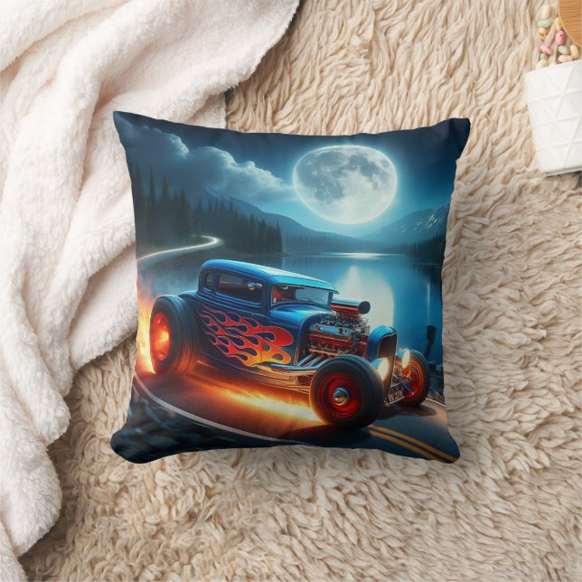 Revving through the night by the moonlit lake throw pillow (Blanket)