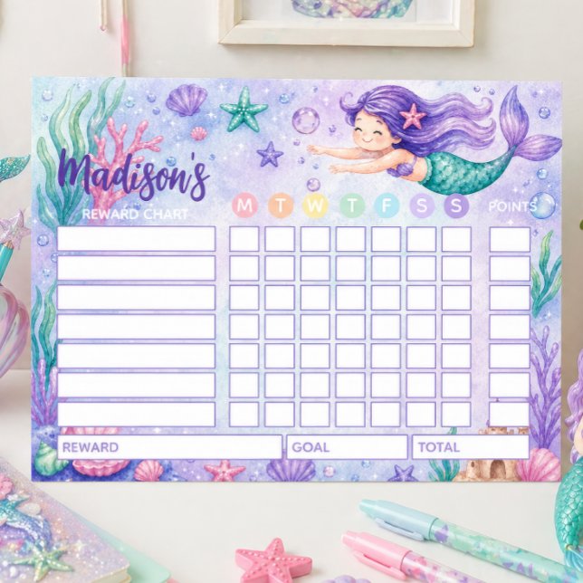 Reward Chart Mermaid Personalised Chore Chart Notepad (Creator Uploaded)