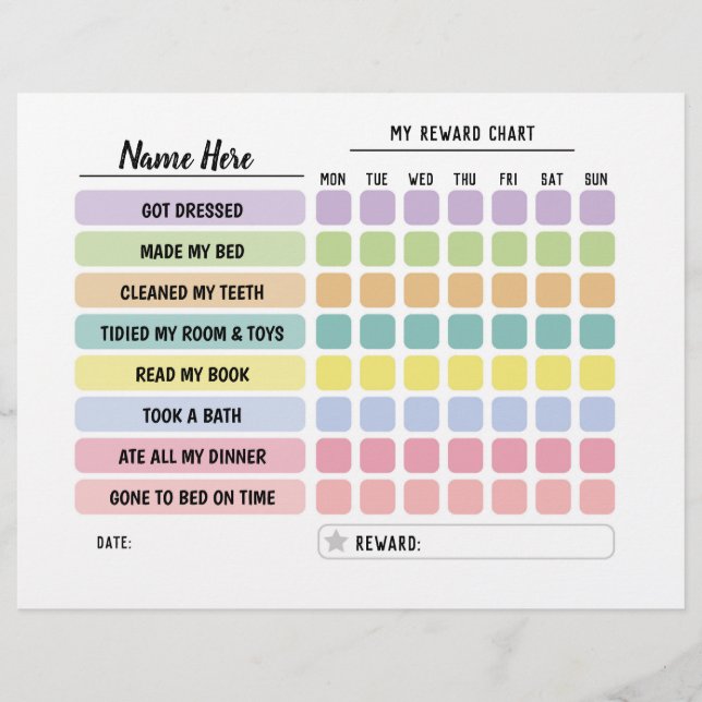Reward Chart Personalised Schedule Daily Fun Kids Flyer (Front)