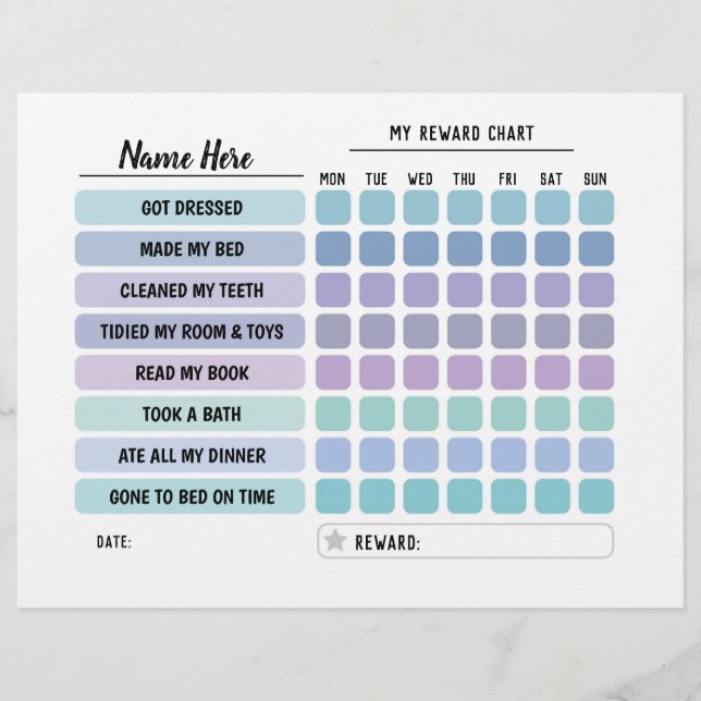 Reward Chart Personalised Schedule Daily Fun Kids Flyer (Front)