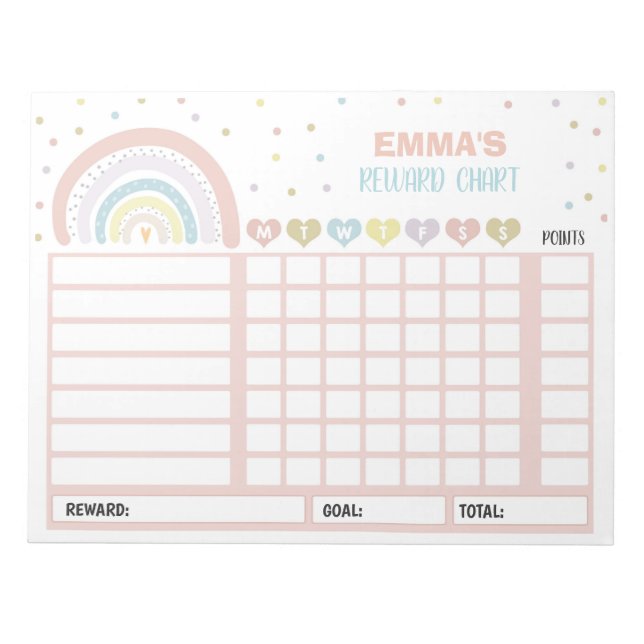 Reward Chart Rainbow Personalized Chore Chart Notepad (Front)