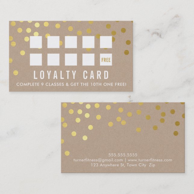 REWARD LOYALTY CARD glam confetti gold cute kraft (Front/Back)