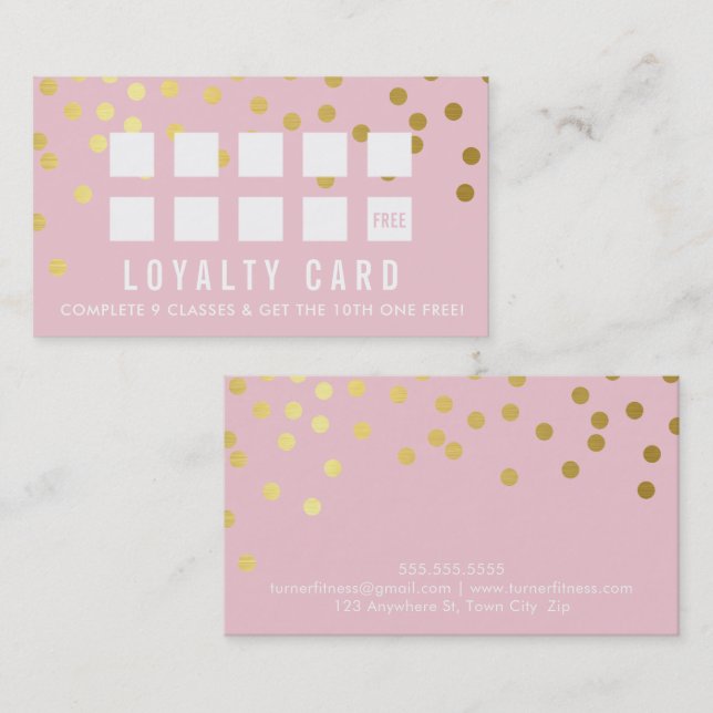 REWARD LOYALTY CARD glam confetti pretty pink gold (Front/Back)