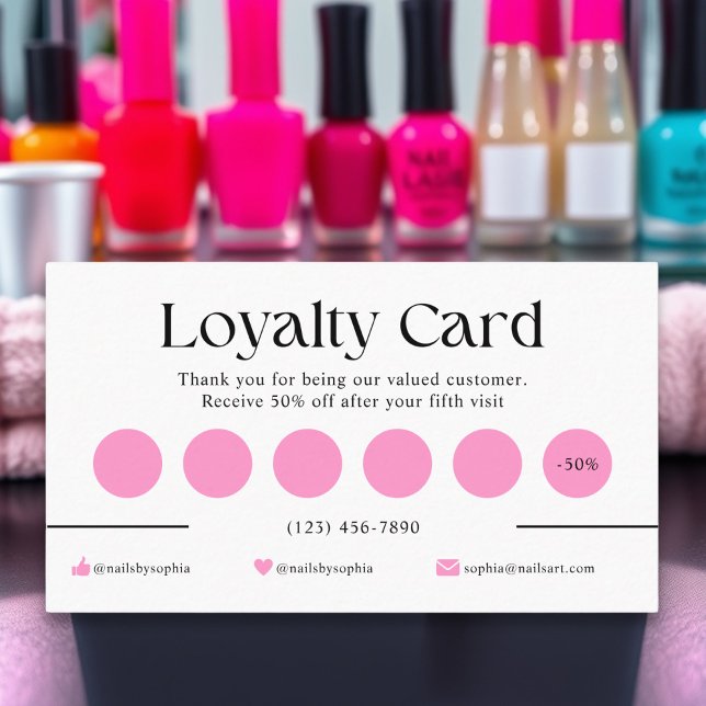 Reward Program for Nail Technicians Nail Salon Loyalty Card (Reward Program Nail Technicians Pink Nail Salon Loyalty Card)