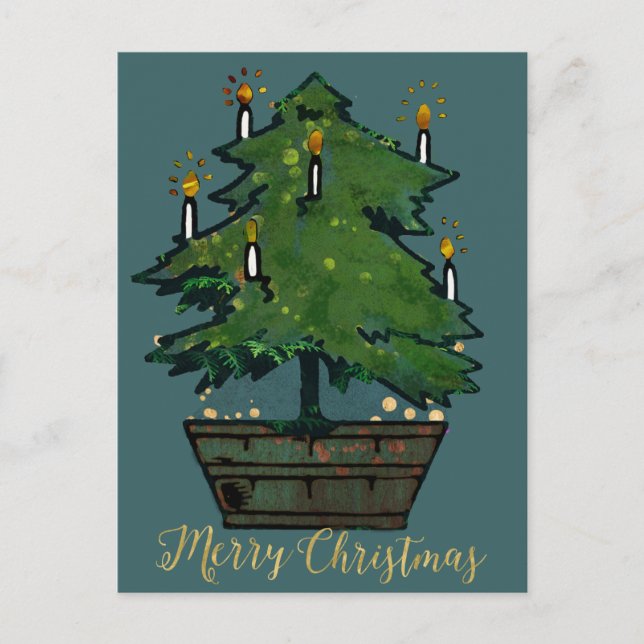 Reworked Vintage Christmas Tree Postcard (Front)