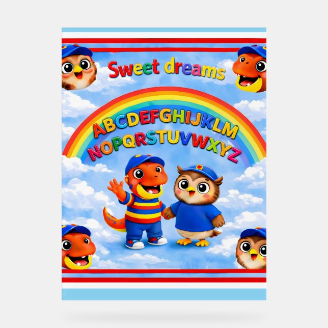 Rex and hoot ABC rainbow classroom premium 45 five Acrylic Sign (Front)