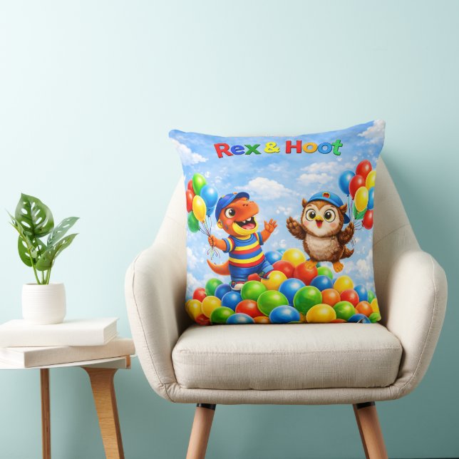 Rex and hoot ball pit adventure throw pillow (Chair)