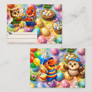 Rex and hoot Easter egg hunt kids party place card