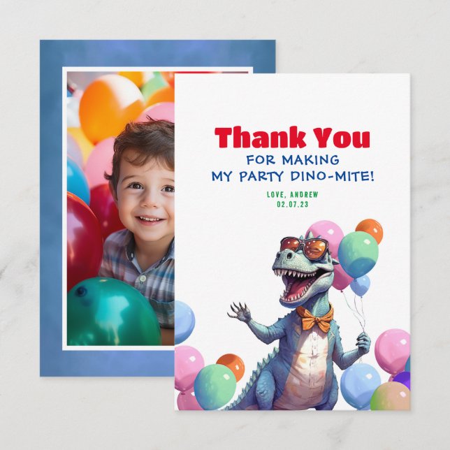 Rex Dinosaur Anniversaire Photo Merci (Devant / Derrière)