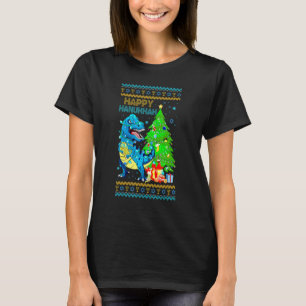 Rex Dinosaur Christmas Tree Happy Hanukkah Chanukk T-Shirt