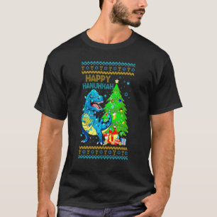 Rex Dinosaur Christmas Tree Happy Hanukkah Chanukk T-Shirt