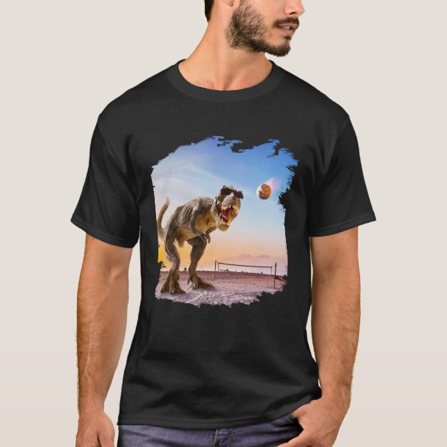 Rex Dinosaur Playing Volleyball T-Shirt (Front)
