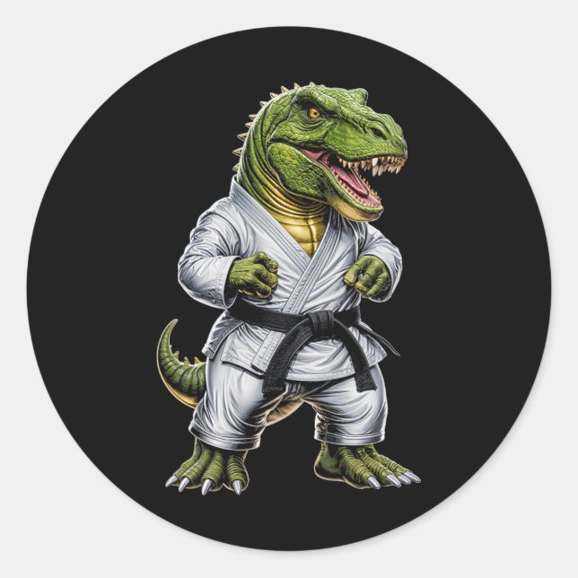Rex Martial Arts Dinosaur Karate Judo Bjj Fighter  Classic Round Sticker (Front)
