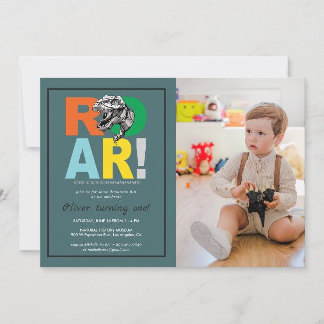 Rex Roar | Dinosaur Anniversaire Invitation photo (Devant)