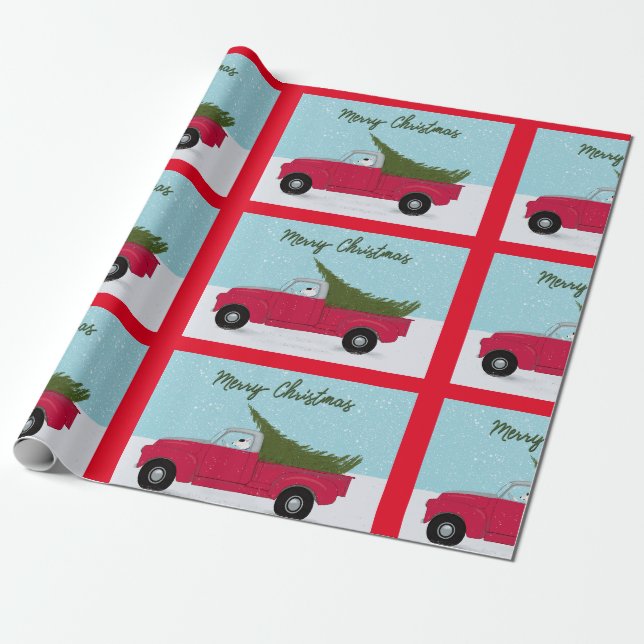 Rex The TV Terrier Red Truck Christmas Wrap Wrapping Paper (Unrolled)
