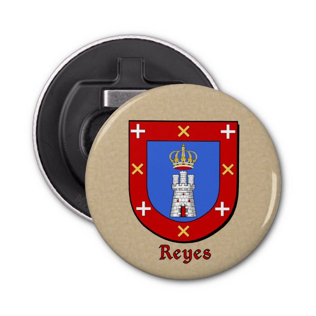 Reyes Heraldic Arms on Parchment Style Back Bottle Opener (Front)
