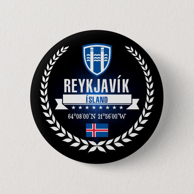 Reykjavík 2 Inch Round Button (Front)