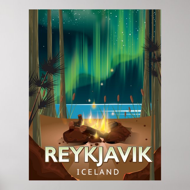 Reykjavik Camping Vintage Travel Poster (Front)