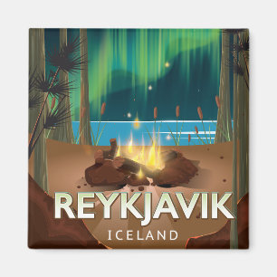 Reykjavik Camping Vintage Travel Poster Magnet