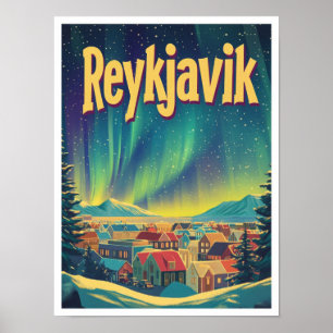 Reykjavik Iceland Art Vintage Travel Illustration Poster