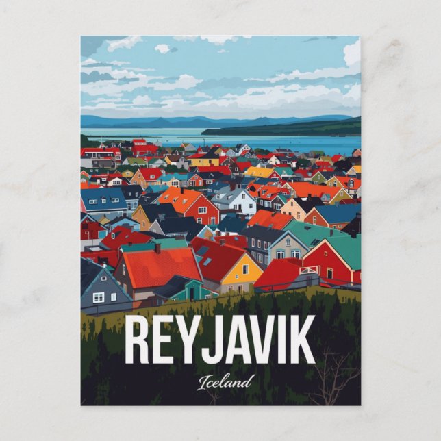 Reykjavik Iceland Colorful Cityscape Postcard (Front)