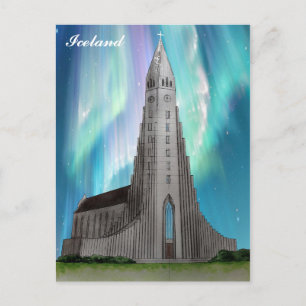Reykjavik Iceland Icelandic Church Watercolor Postcard