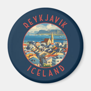 Reykjavík Iceland Retro Distressed Circle Magnet