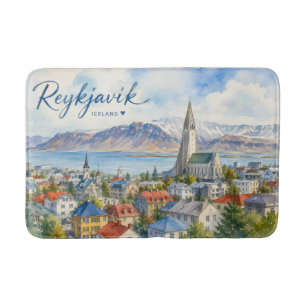 Reykjavik Iceland souvenir watercolor Bath Mat