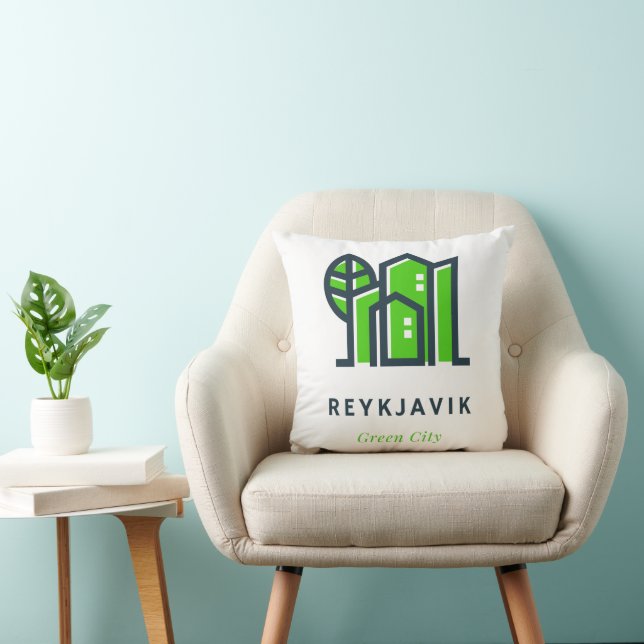 Reykjavik Iceland Sustainable Green City Throw Pillow (Chair)