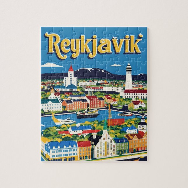 Reykjavík Iceland Travel Art Vintage Jigsaw Puzzle (Vertical)