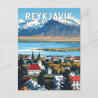Reykjavík Iceland Travel Art Vintage Postcard