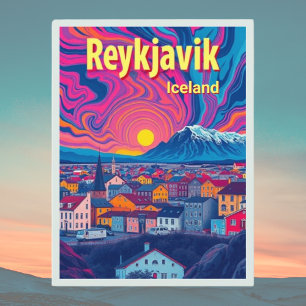 Reykjavik Islande vacances coloré Retro Carte post