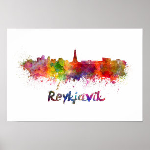 Reykjavik skyline in watercolor poster