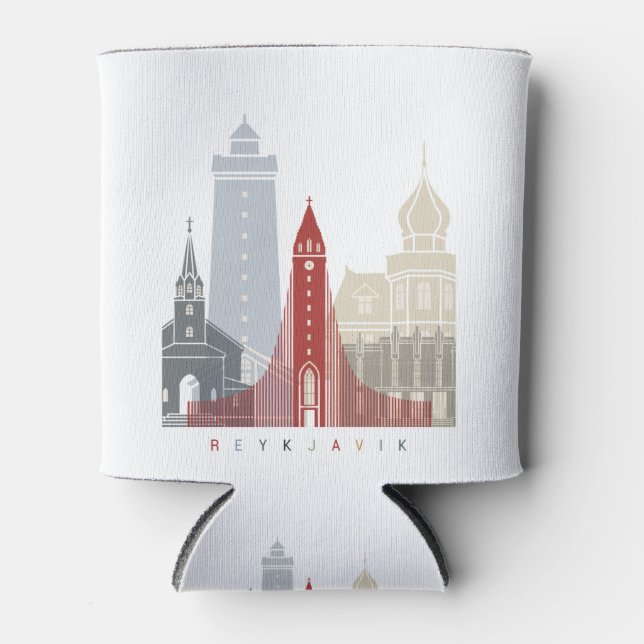 Reykjavik V2 skyline poster Can Cooler (Front)