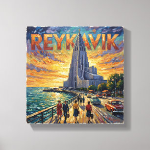 Reykjavik Waterfront Glow Church Canvas Print