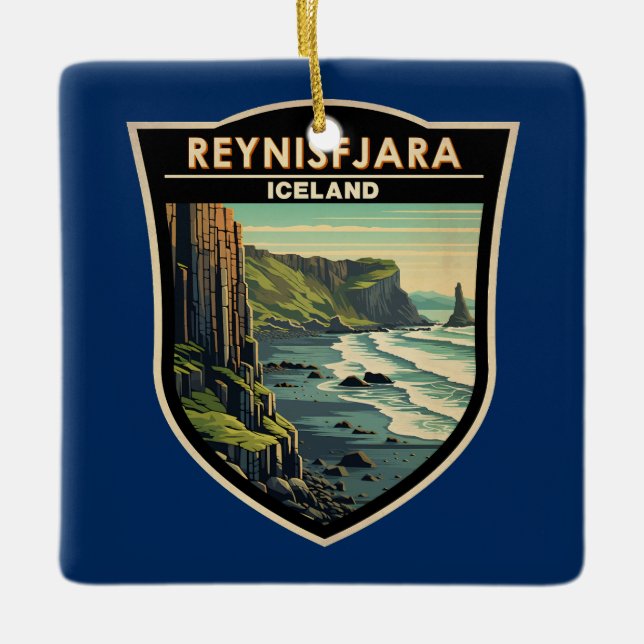 Reynisfjara Beach Iceland Travel Art Vintage Ceramic Ornament (Front)