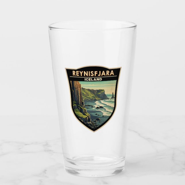 Reynisfjara Beach Iceland Travel Art Vintage Glass (Front)
