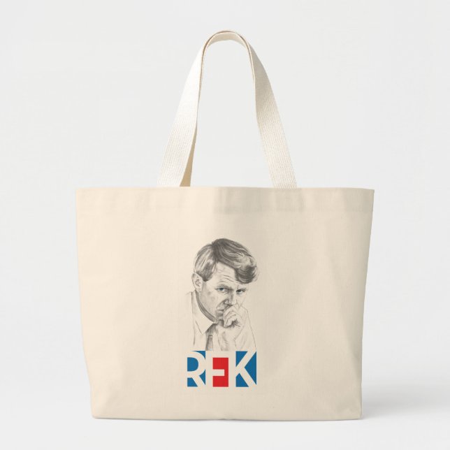 RFK Drawing with RFK Text in Red & Blue Large Tote Bag (Front)