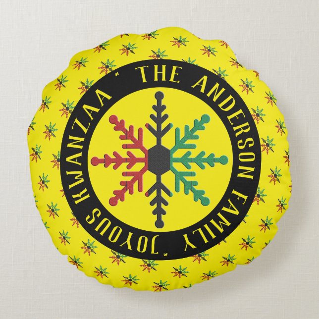 RGB Snowflakes Pattern Add Name Joyous Kwanzaa Round Pillow (Back)