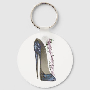 Rhapsody in Blue Stiletto and Butterfly Music Art Keychain
