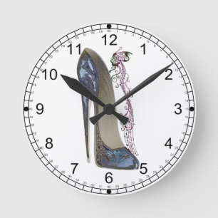 Rhapsody in Blue Stiletto Shoe Art Round Clock