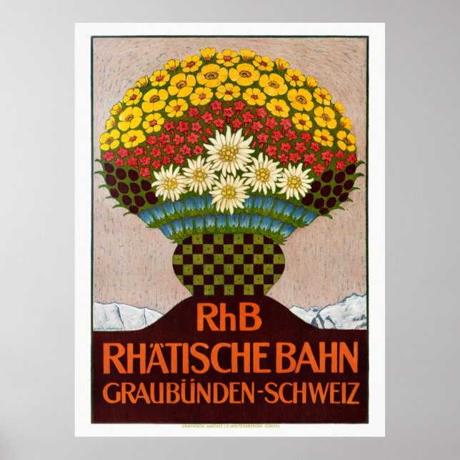 RhB Rhätische Bahn Switzerland Vintage Poster 1911 (Front)
