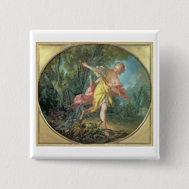 Rhea Sylvia fleeing from the Wolf, 1756 2 Inch Square Button (Front)